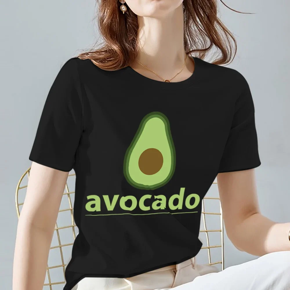 Camiseta feminina estilo abacate, camiseta de manga curta estampada preta e macia de alta qualidade para o verão