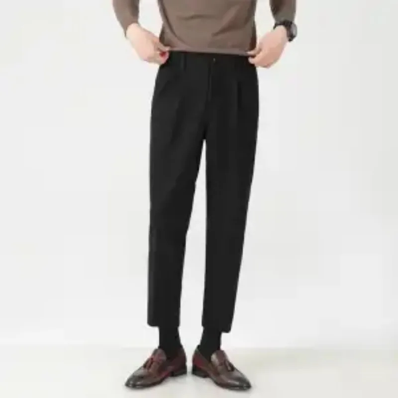 Autumn and Winter Woolen Men's Slim Casual Plus Velvet Thickened Straight Trousers Korean Style Trousers Casual Pants