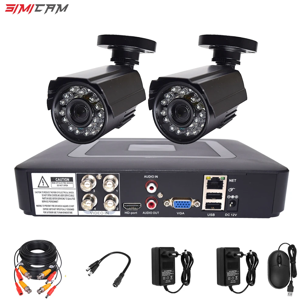 보안 카메라 시스템, AHD 키트, 비디오 감시, 금속 2 개 카메라, 4CH DVR 방수, 야간 투시경, CCTV 캠, 1080P, 720P 