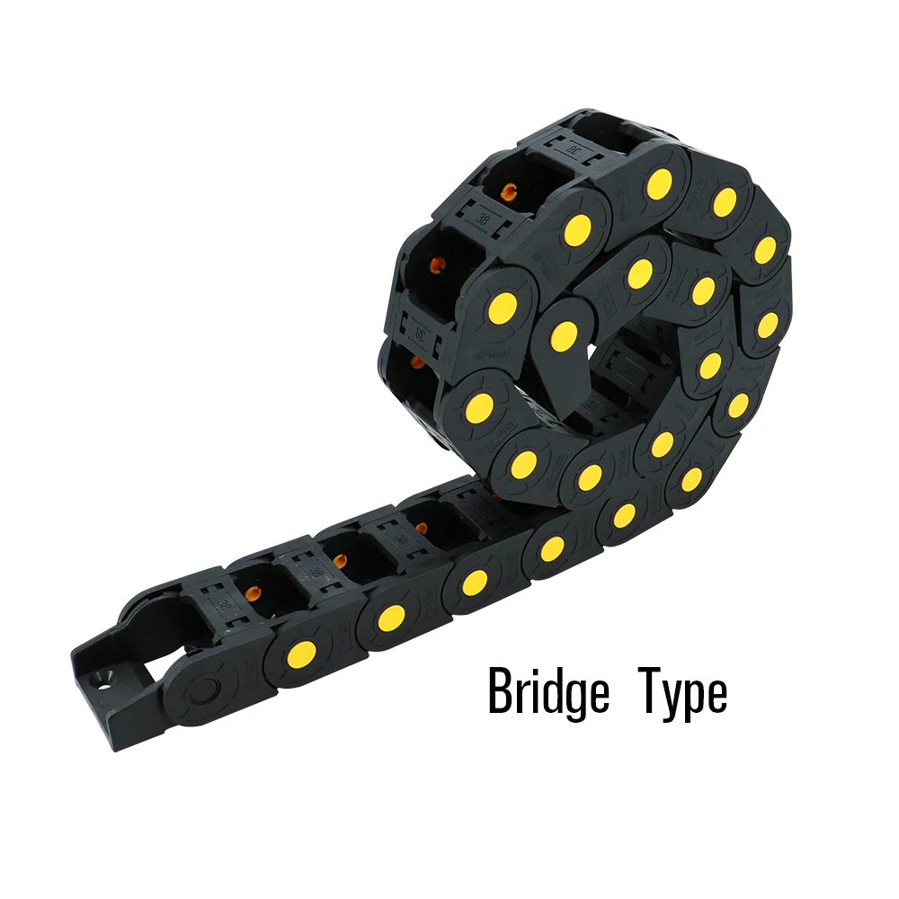 HLTNC Black Plastic Cable Wire Drag Chain with Yellow Dot 1M Length for CNC Machine Tool Electronic Equipment Bridge