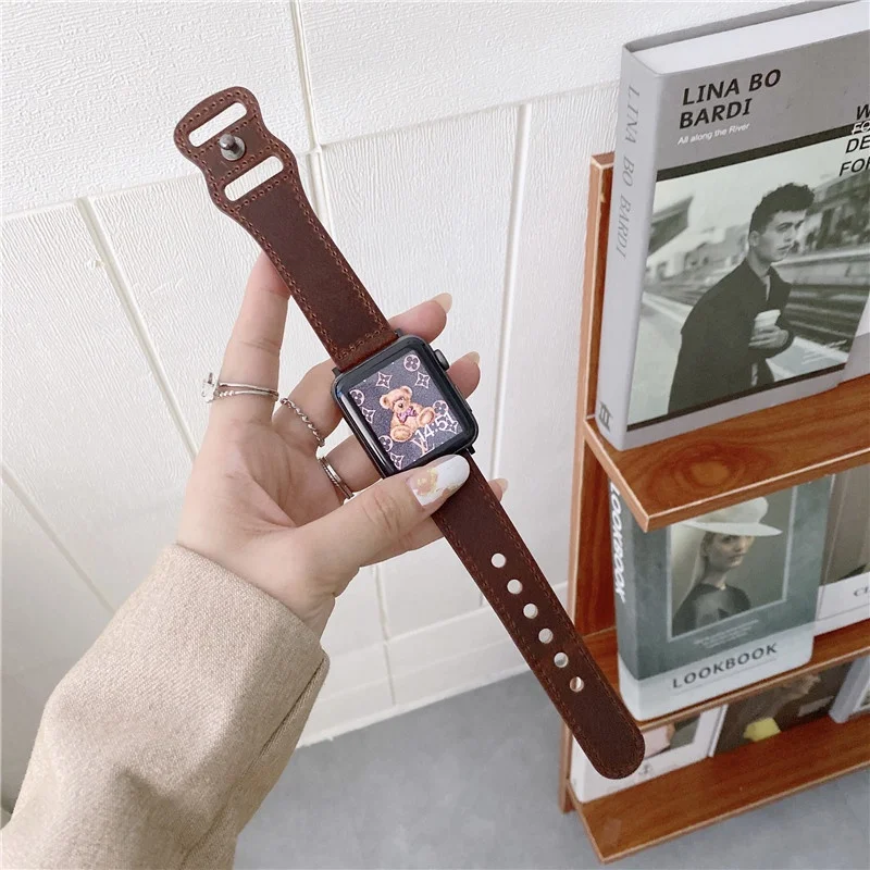 New Design Vintage Genuine Leather Strap for Apple watch Series 7/se/6/5/4/3/2/1 (38mm 41mmm 42mm 44mm 45mm 40mm) design