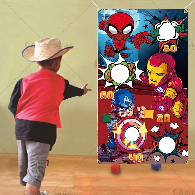 Heroes Avengers Games Banner With 1 Bean Bags Boys Girls Birthday Party Backdrop Photo Background for Fun Outdoor Yard Game