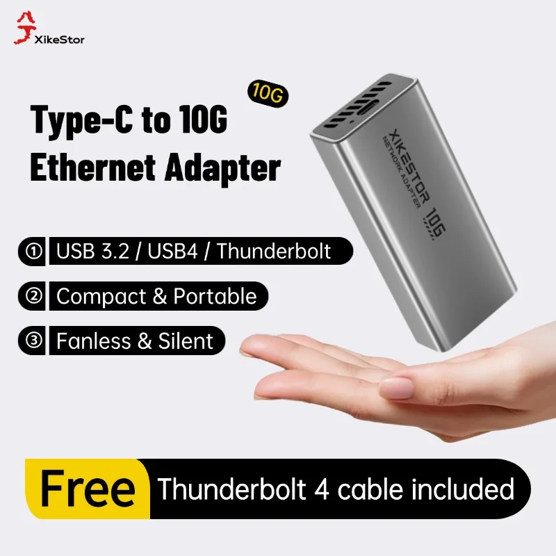XikeStor USB to 10G Ethernet Adapter, Type-C, Compatible with USB4 / Thunderbolt 3/4/5, USB3.2 to 10G RJ45 , for Laptop & Phone