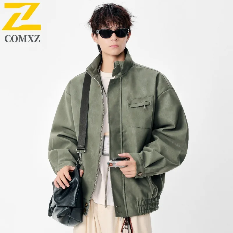 

COMXZ мужское осенне-зимнее повседневное винтажное японское кожаное пальто, трендовое универсальное модное минималистичное новое пальто, цена контроля 189