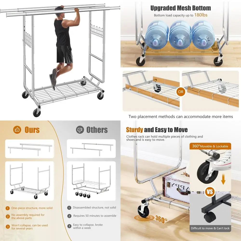 

Металлическая вешалка для одежды промышленной прочности, вмещает 620 фунтов, поддерживает 300 одежды, подвижное и складное, портативное решение для хранения