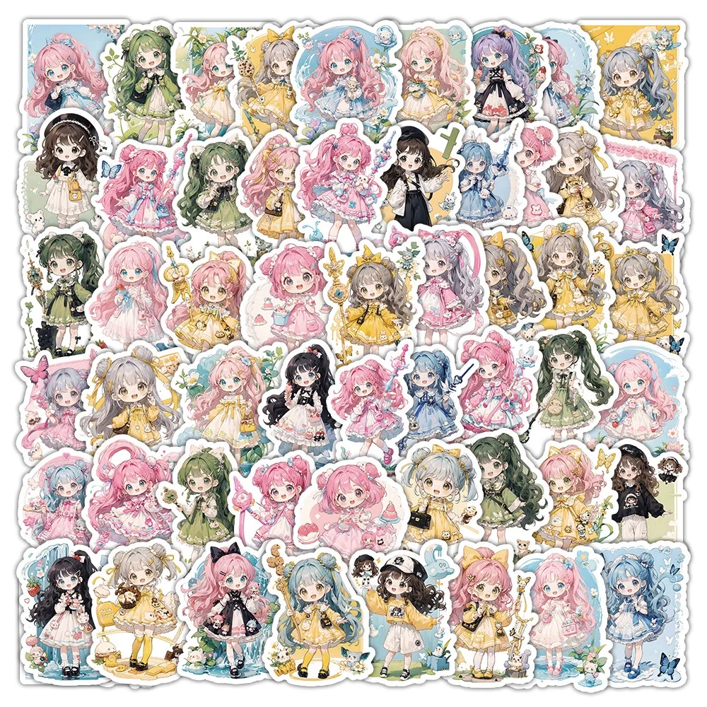 60PCS Q-version Magic Cute Girl Graffiti Stickers for Helmet Bicycle Hand Account Pencil Case Decals