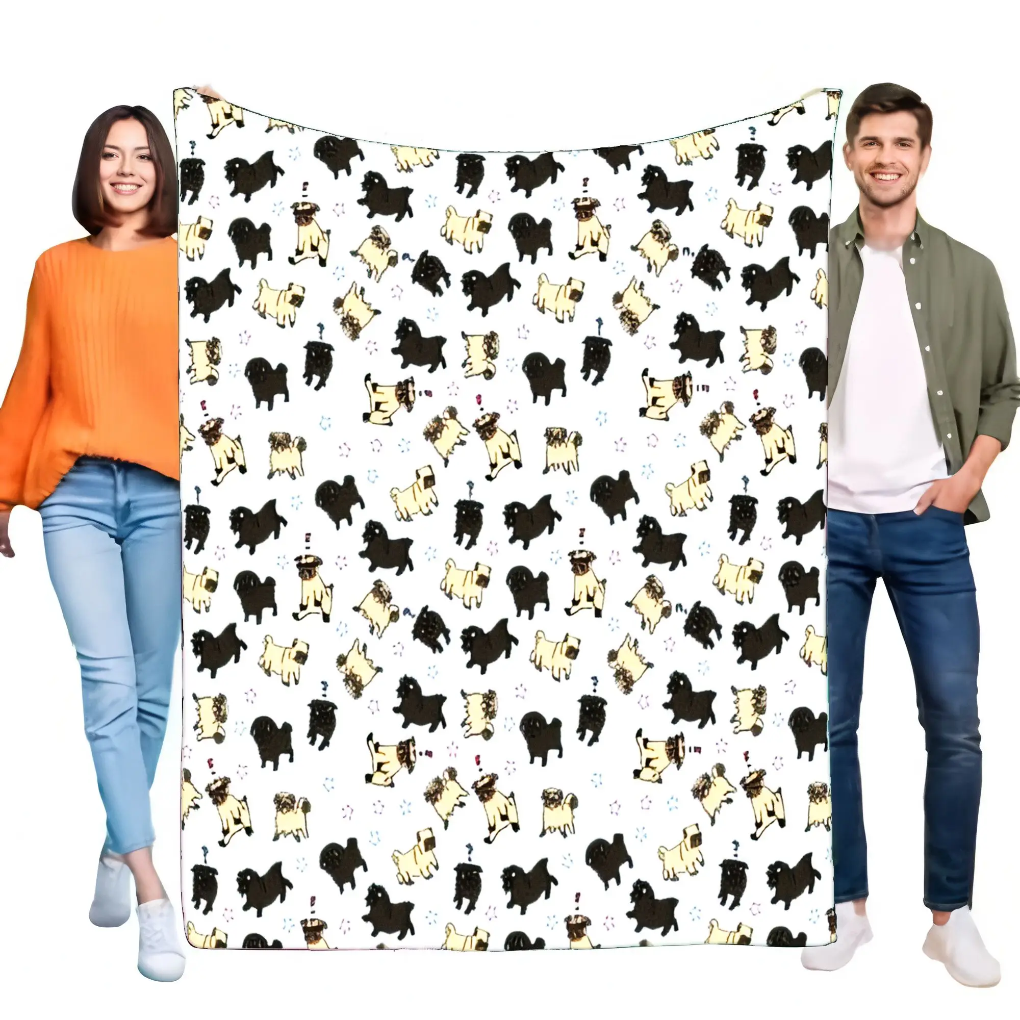 Niedliche, lustige Mops-Hundemuster-Flanelldecke, weich, gemütlich, warm, leicht, Überwurf für Bett, Sofa, Kinder, Erwachsene, Haustierliebhaber, Geburtstag, Weihnachten