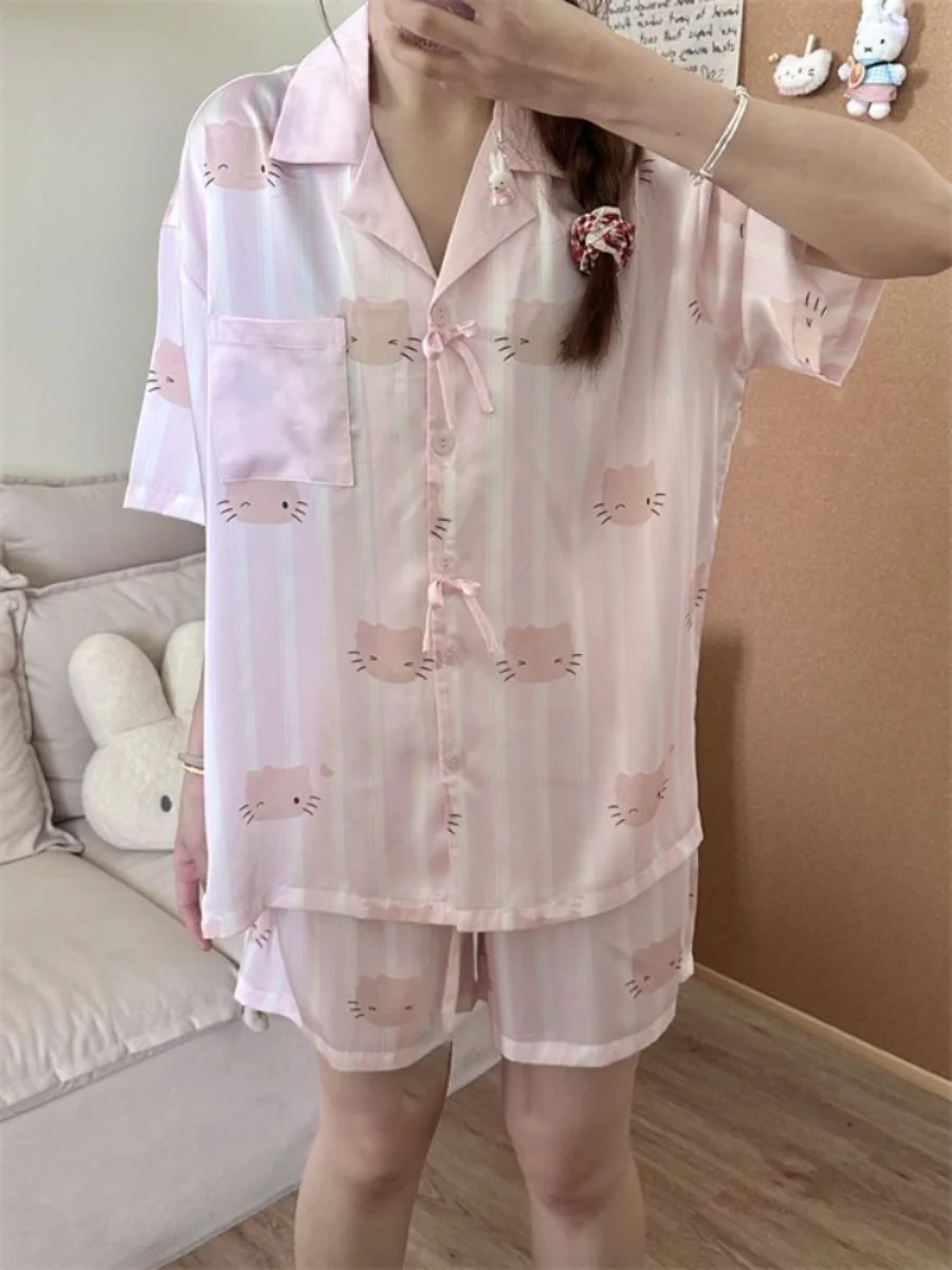 

Sanrio Hello Kitty Pajamas Women's Shorts Short Sleeve Sleepwear Summer Pyjama Cheap Nightwear Luxury Nightie Home Clothing New