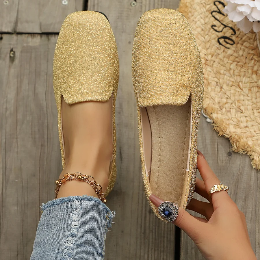 

Wedding Bridal Sparkling Ballet Flats Women Glitter Slip On Shoes 42 43 Square Toe Moccasins Lady Elegant Evening Party Loafers