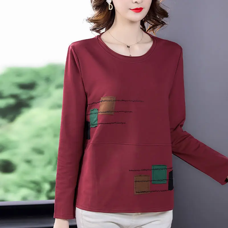 Spring Autumn Women's Clothing Tops Distressed Fashion Pullover T-Shirt Long Sleeve O-Neck Loose Vintage Casual Tee Shirt Female