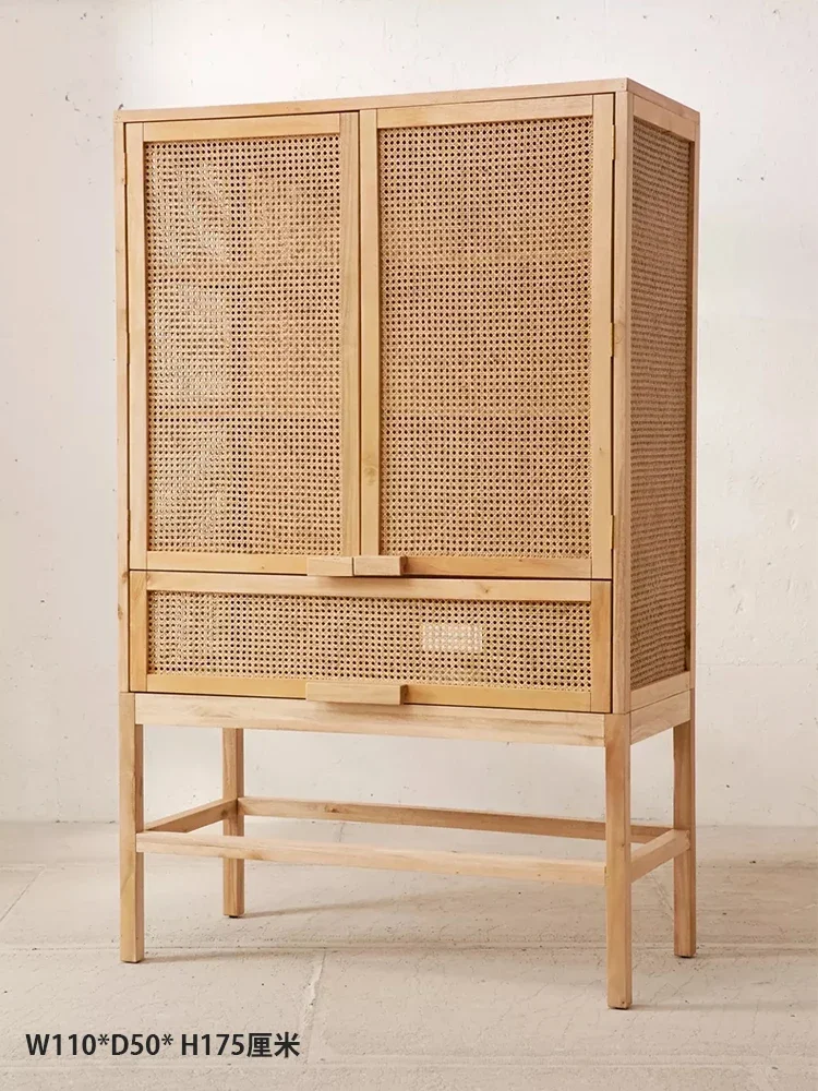 Nordic homestay Japanese standing cabinet, TV cabinet, handcrafted rattan woven hollowed out long cabinet, ins storage