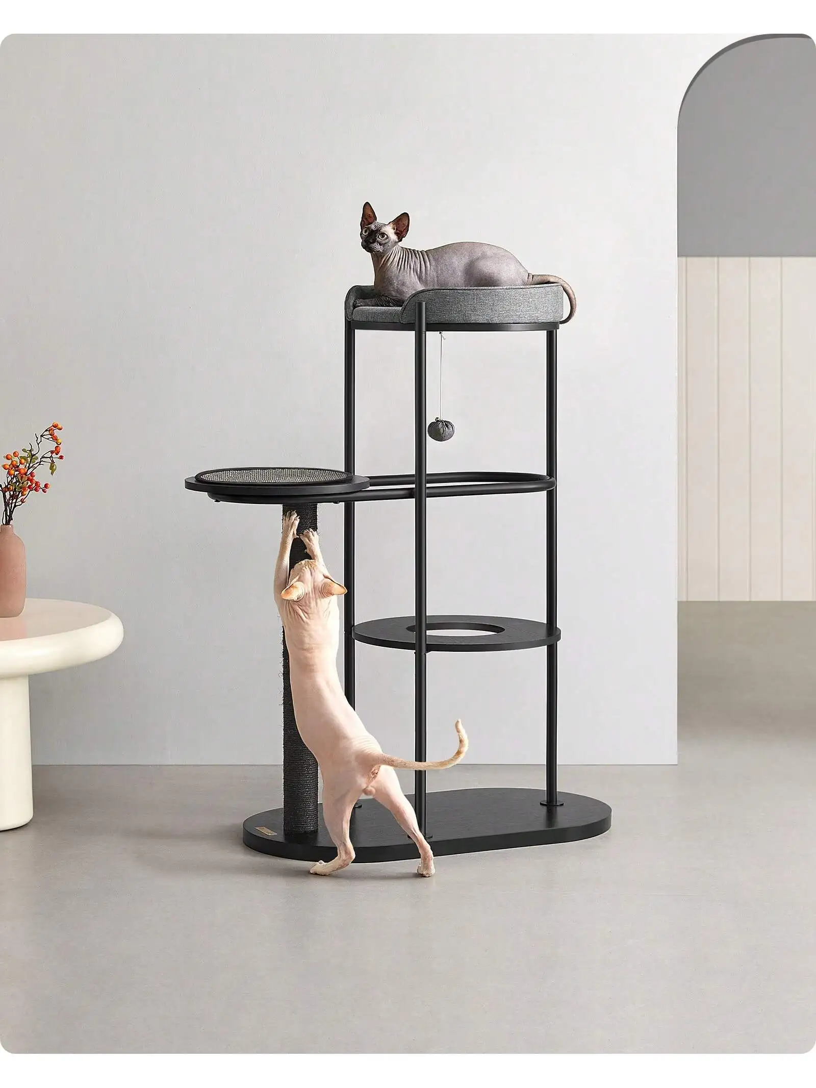 Feandrea Modern Cat Tree, Heavy Duty Cat Tower, Steel Tube And Particleboard, Platform With Cushion, Sisal Cat Scratching Pos