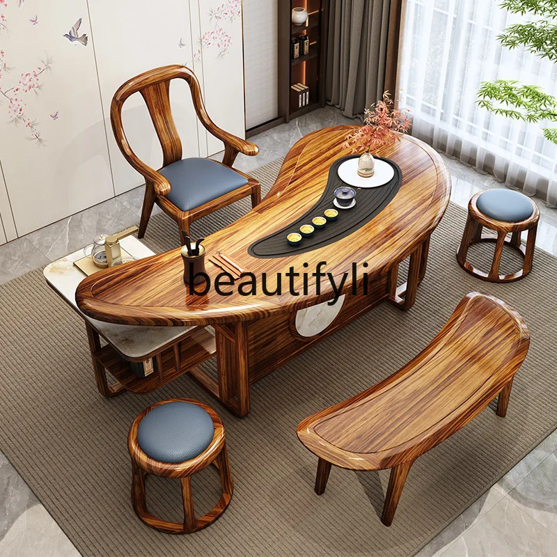 

Modern new Chinese ebony Tai Chi tea table household solid wood study living room fire stone Kung Fu tea table