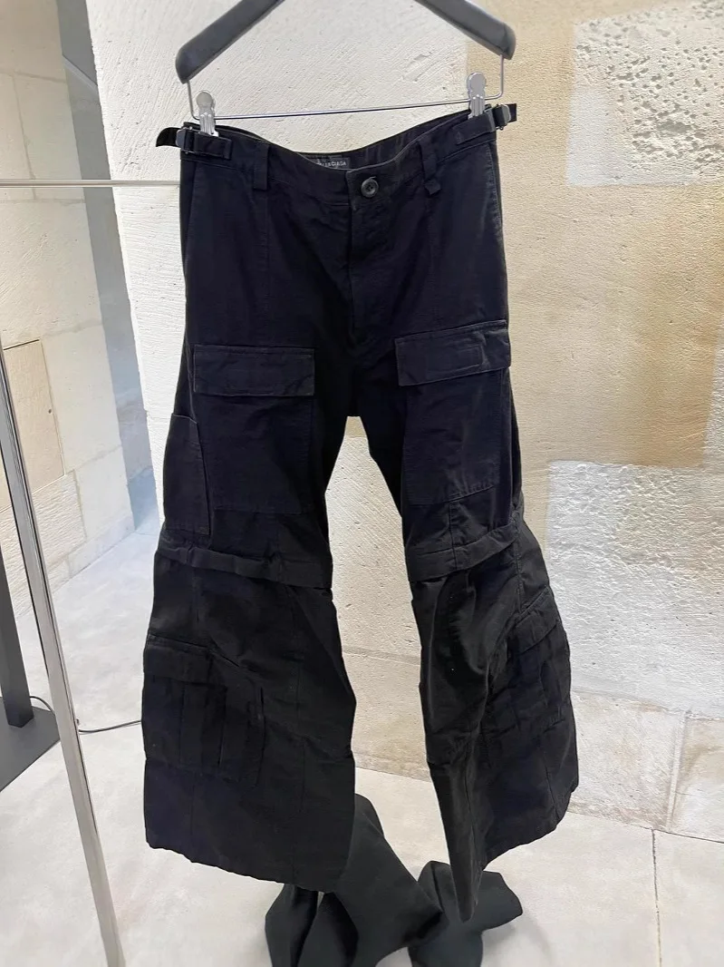 

Свободные мужские и женские брюки-карго с завышенной талией, прямые длинные брюки с высокой талией, расклешенные на молнии