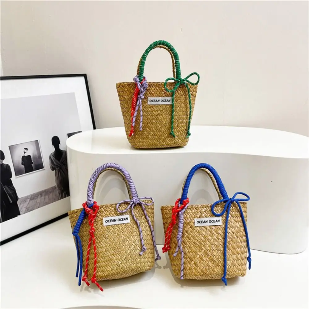 

Trendy Large Capacity Straw Basket Bag Nylon Rope Fashion Weave Tote Bag Shopping Bag Handmade Summer Beach Handbag Girls