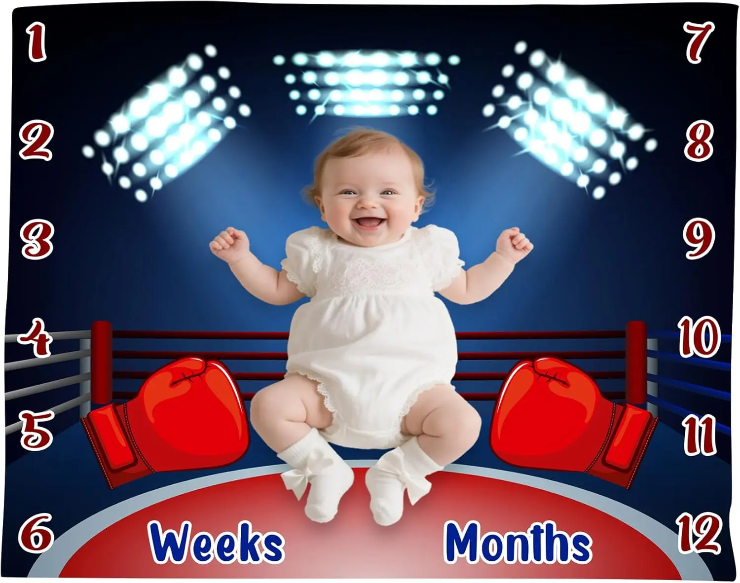 

Плед для фотосессий новорожденных VIKAMA с тематикой бокса — фон «Арена», подарок для новоселья, крещения мальчика