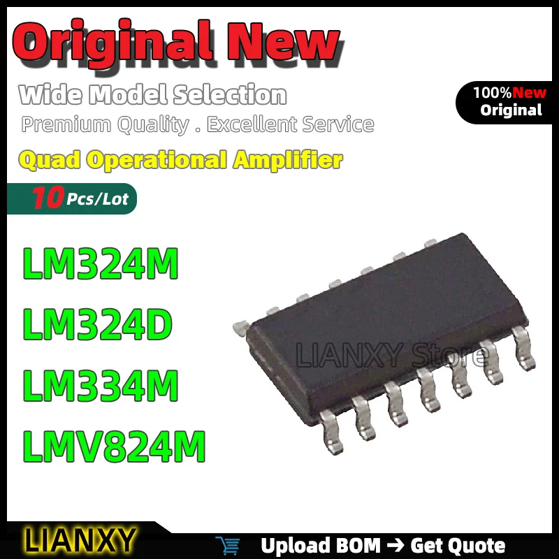 10pcs SOIC-14 LM324M LM324D LM334M LMV824M Quad Operational Amplifier New Original