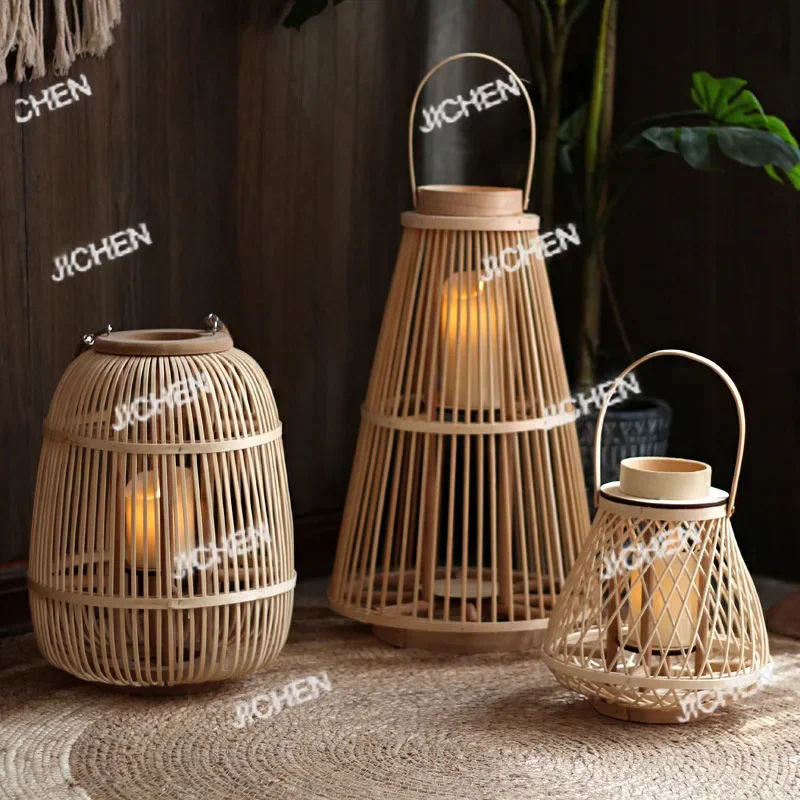 

Простой современный подсвечник, модель комнаты B & B, украшение двора отеля, ветровая лампа от пола до потолка из ротанга, японский скандинавский стиль
