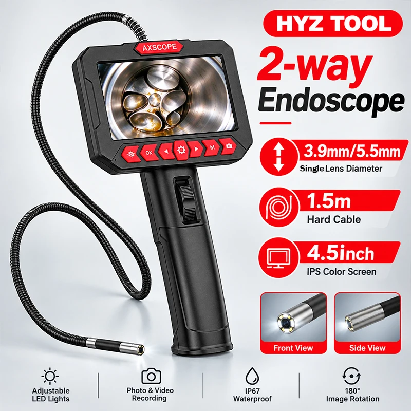 Articulating Borescope,Two-Way 5.5/3.9mm Steerable Probe Inspection Camera for Mechanics Compatiable
