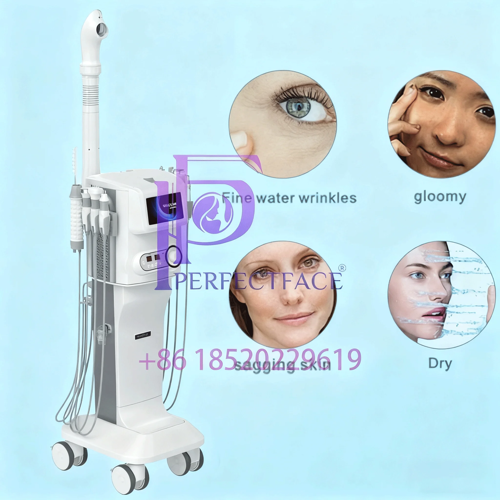 Professionele ultrasone gezichtsspuitmachine met koude / warme functie en vibratiemassage voor diepe huidverjonging