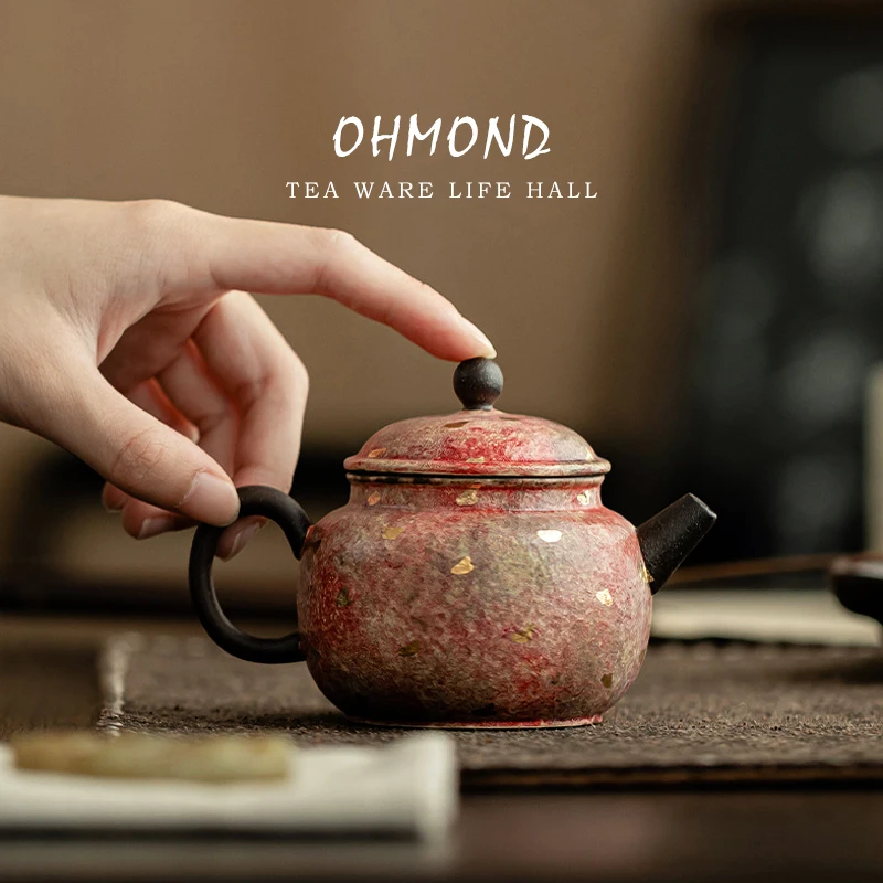 

Чайник OHMOND Ro Mine Color Porcelain Gold Series в ретро-стиле, грубая керамика, с боковой ручкой, для заваривания чая, одинарный чайник