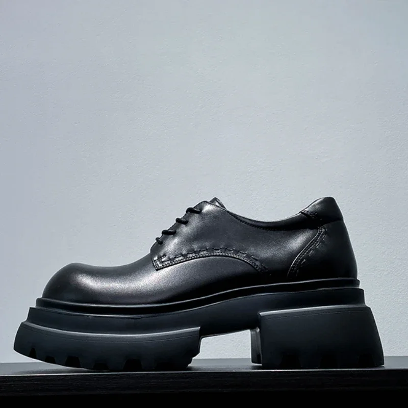 British High-quality Big-headed Derby Shoes for Men's Genuine Leather Casual Thick-soled Heightening Shoe Commuter Leather Shoes image 2