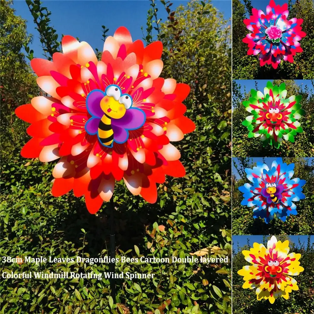 Multistyles Cartoon Blütenblatt Windmühle Ahornblätter Libellen Bienen Bunte stehende Rasenblume PVC doppellagig