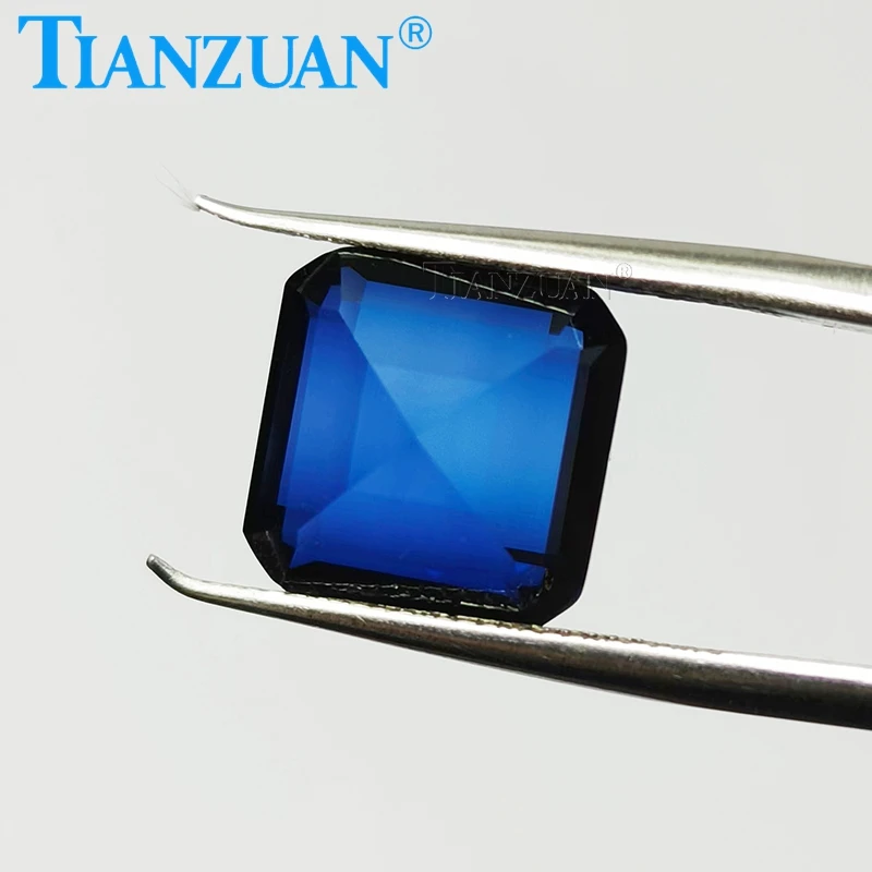 33# Blue Color Square Shape Asscher Cut  Artificial Sapphire Synthetic Corundum Stone Clear Loose Stone