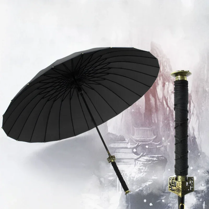 

Reinforced Umbrella Men Katana Shine Strong Wind Resistant Umbrella Large Long Handle Outdoor Luxury Durable Paraguas Rain Gear