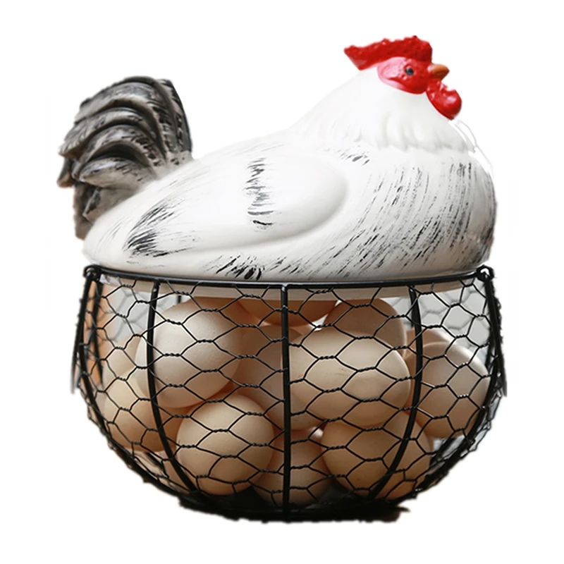 

Ceramic Egg Holder Chicken Wire Egg Basket Fruit Basket Collection Hen Ornaments Decoration Kitchen Storage 19CMX22CM