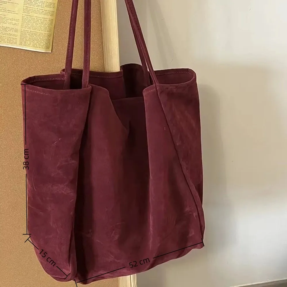

Idle Style Large Capacity Shoulder Bag Suede Leather Solid Color Shopping Bag Versatile Handbag Student