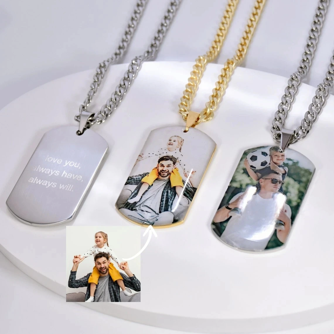 

Stainless Steel Pendant Custom Colorful Photo Necklace Customized Engraved Nameplate Necklaces For Women Men Memorial Jewelry