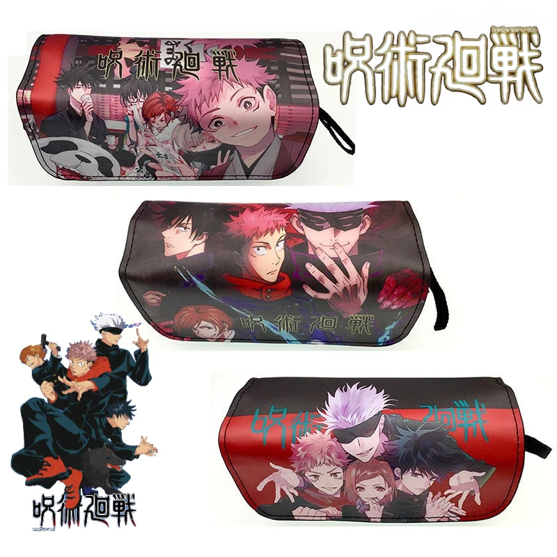 Bandai Jujutsu Kaisen Itadori Yuji Double Zipper PU Pencil Case Geto Suguru Waterproof Flap Velcro Pencil Case Study Stationery