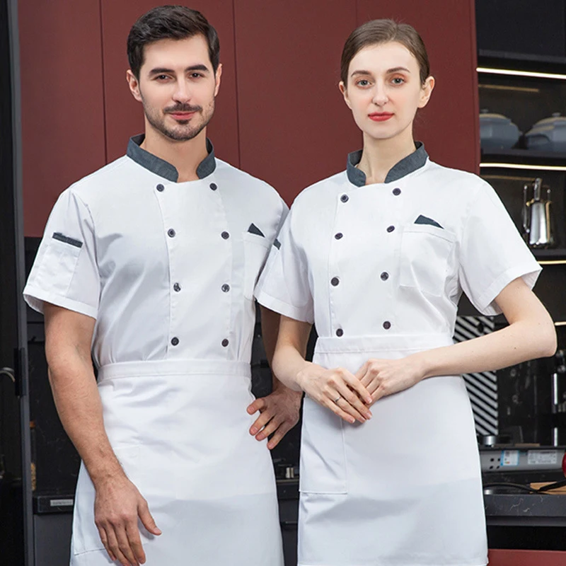 Men's Kitchen Uniform Restaurant Cooking Workwear Red Chef's Clothes Food Service Coffee Shop Bakery Cook Waiter Work Shirt