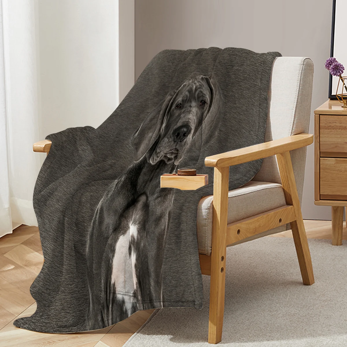 Grey Great Dane Blanket Printed Throw Blanket Plush Fluffy Flannel Fleece Blanket Soft Throws for Sofa Couch and Bed