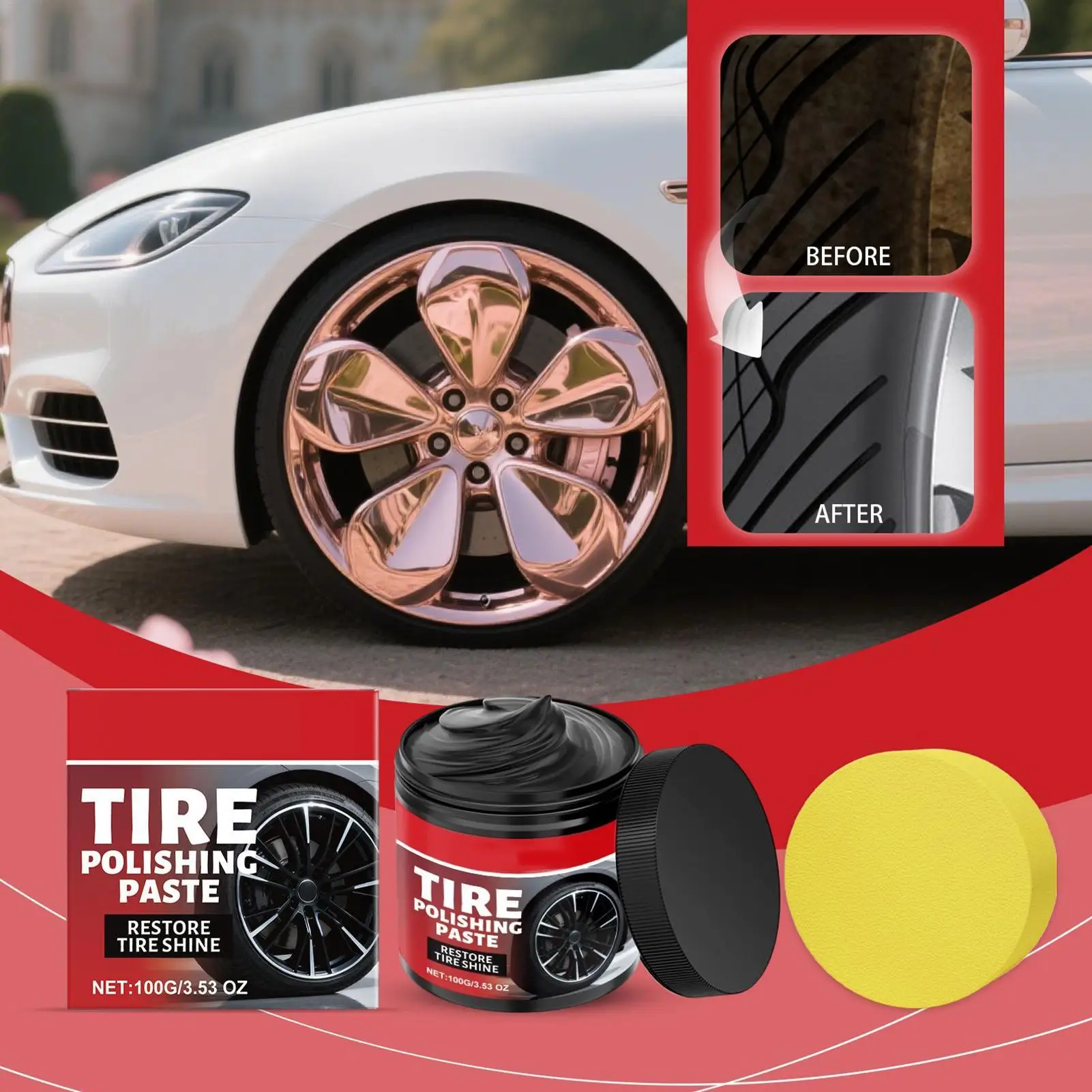 Tire Shine Paste Auto Tire Cleaning Care Product Car Tyre Dressing Paste for Trucks Sedans RVs SUVs Collectors Dealers Shops