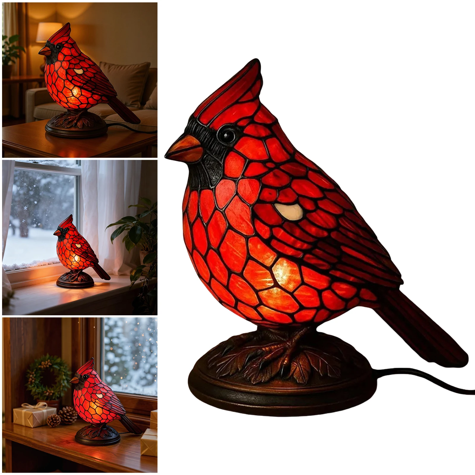 European-style Red Bird Night Light Soft Light Eye Protection Creative Animal Table Lamp For Study And Bedside Table