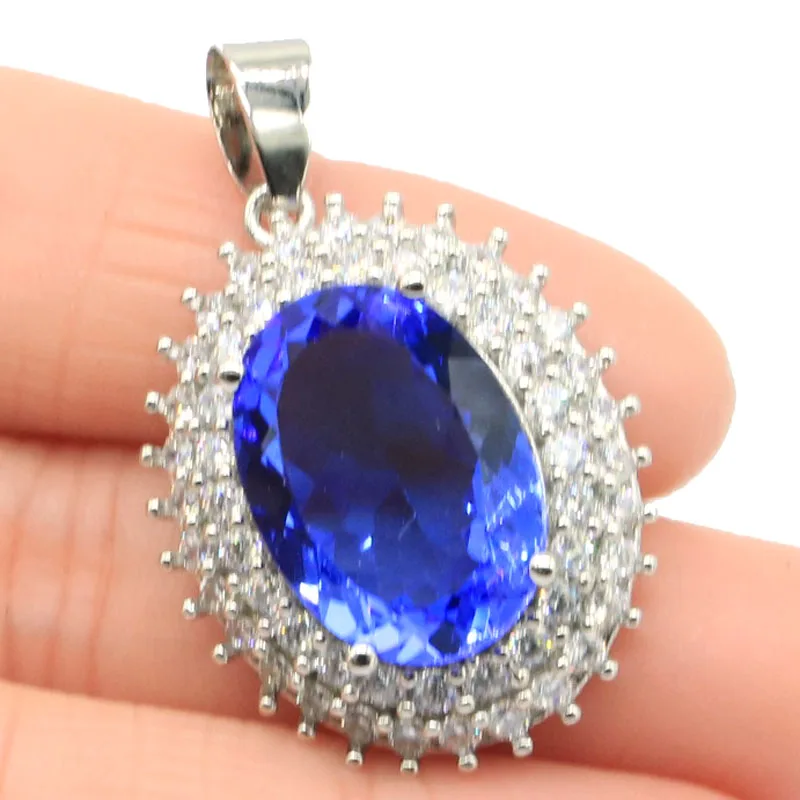 

Buy 3 Get 1 Free 36x23mm Gorgeous 18x13mm Red Ruby Pink Kunzite London Blue Topaz Violet Tanzanite CZ Silver Pendant