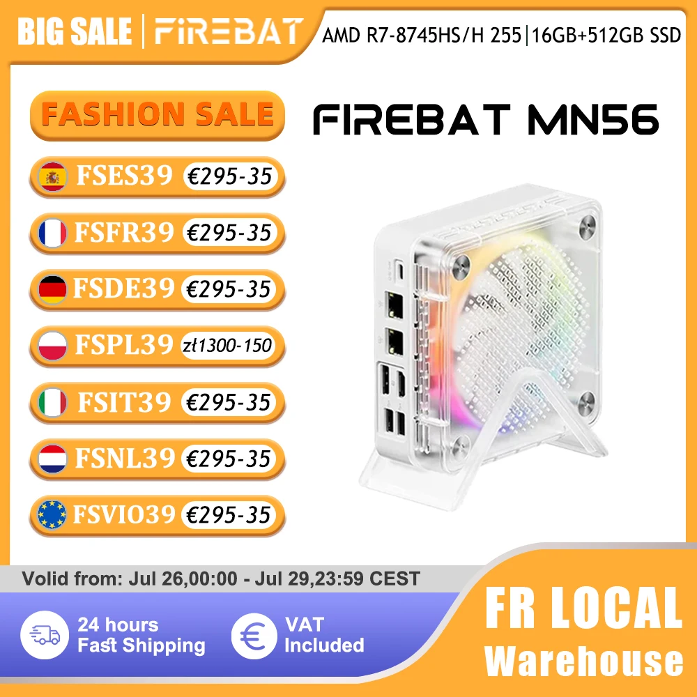 FIREBAT MN56 MINI PC AMD Ryzen 7 8745HS H255 16GB 24GB DDR5 512GB 1TB SSD Windows11 WIFI6 HDMI TYPE-C Ordinateur de bureau de jeu