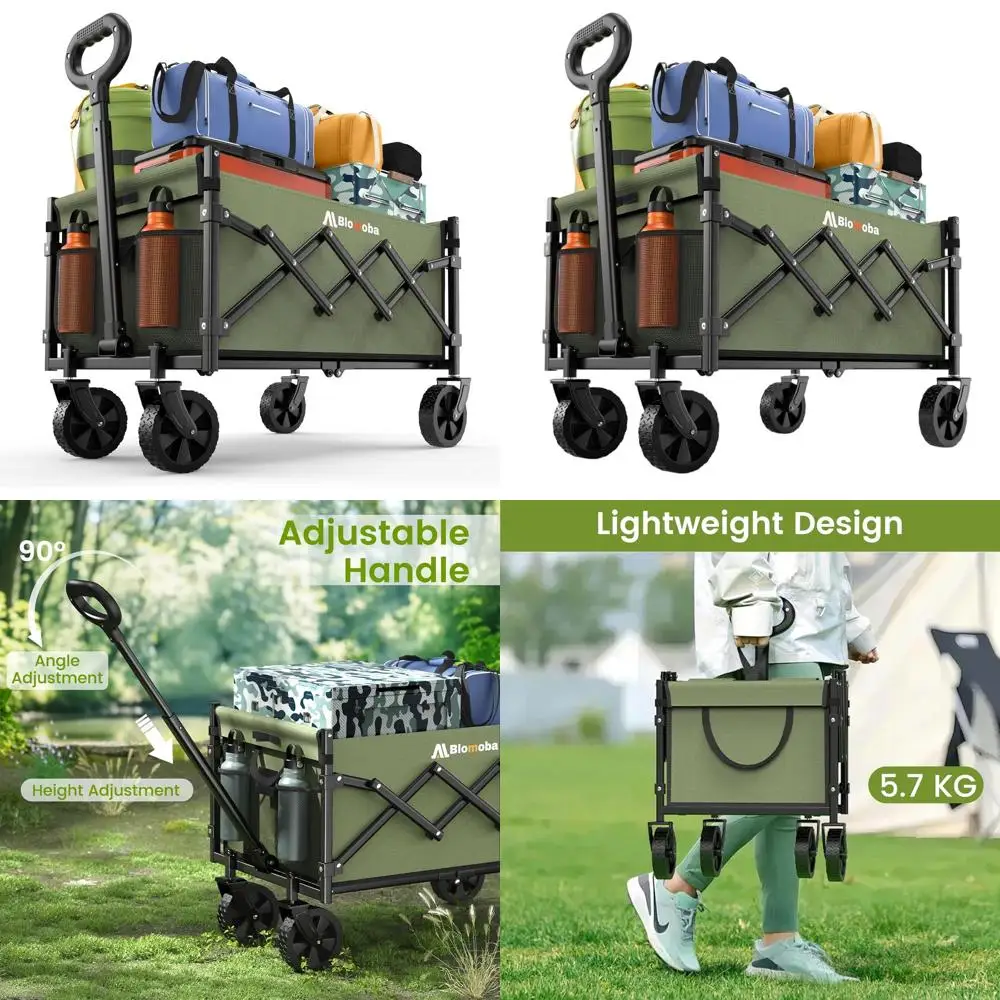 

Folding Utility Wagon with 220 lbs Capacity, Flexible Handle, Lightweight, Portable for Grocery, Sports, and Camping, Green