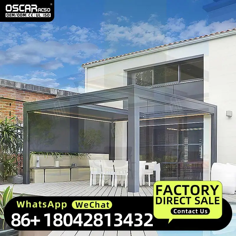3x3m 3x4m Waterproof Outdoor Manual Louvered Aluminum Bioclimatic Roof Structure for Garden and Building Similar to Gazebo and