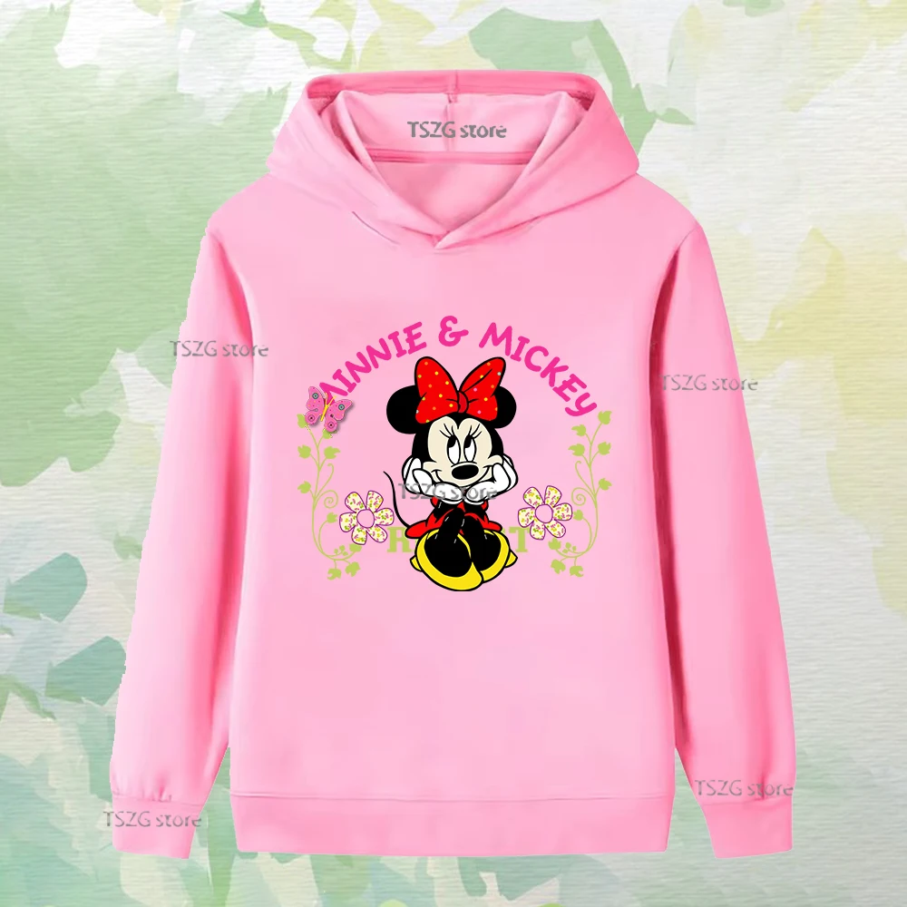 Dziecięca jesienna bluza z kapturem w stylu casual, z nadrukiem Disneya, Myszki Miki i Minnie, urocza, wygodna, polarowa bluza dla dziewczynki i chłopca.