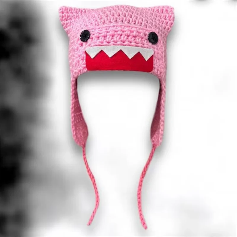 Knitting Beanie Hat for Women Girls Ear Knit Hat Lovely shark style Hat Y2K Strawberry decoration hat winter warm