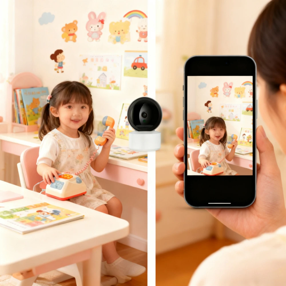 كاميرا لاسلكية بدقة 8 ميجابكسل مع كشف وتتبع الإنسان، وصوت ثنائي الاتجاه، ورؤية ليلية بالأشعة تحت الحمراء - مثالية لمراقبة الأطفال في المنزل