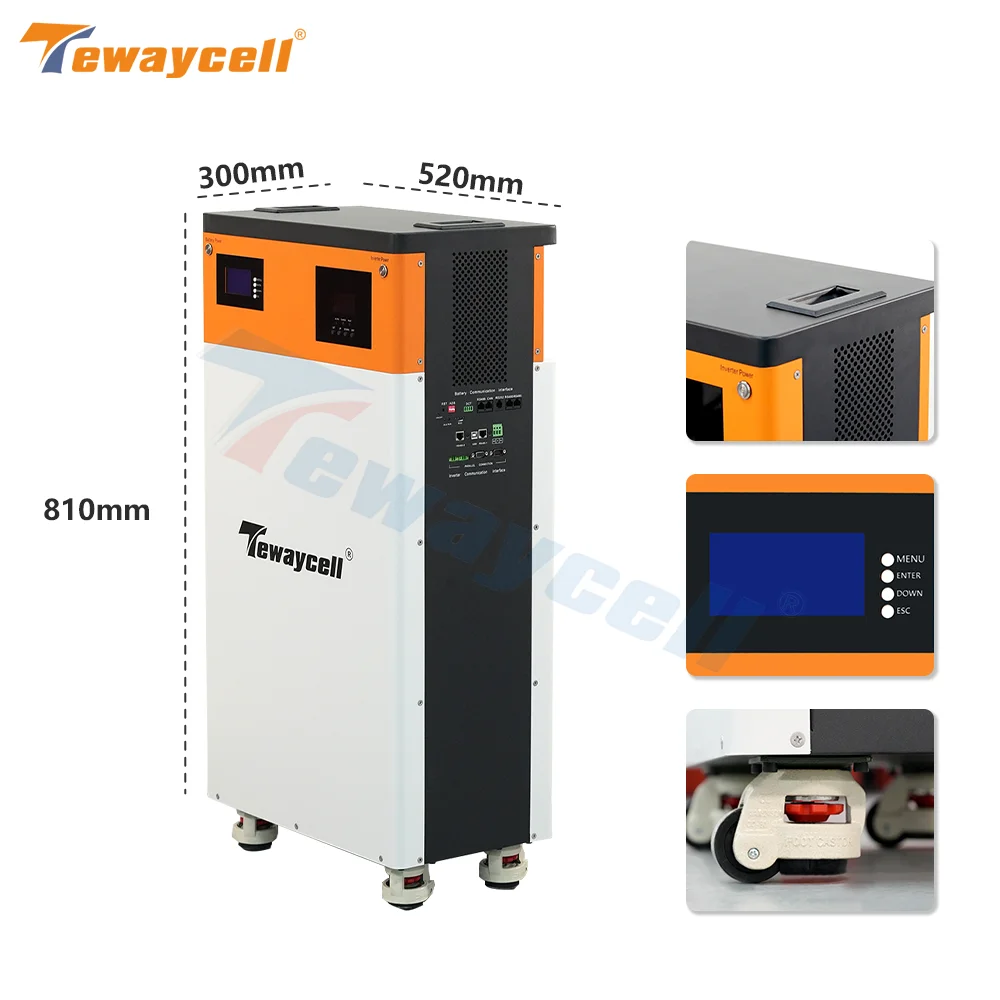 Tewaycell 7.5KWH 150AH All-in-One Lithium iron Phosphate Powerwall 51.2V Solar LiFePO4 Battery Pack Built-in 5KW Inverter NO TAX