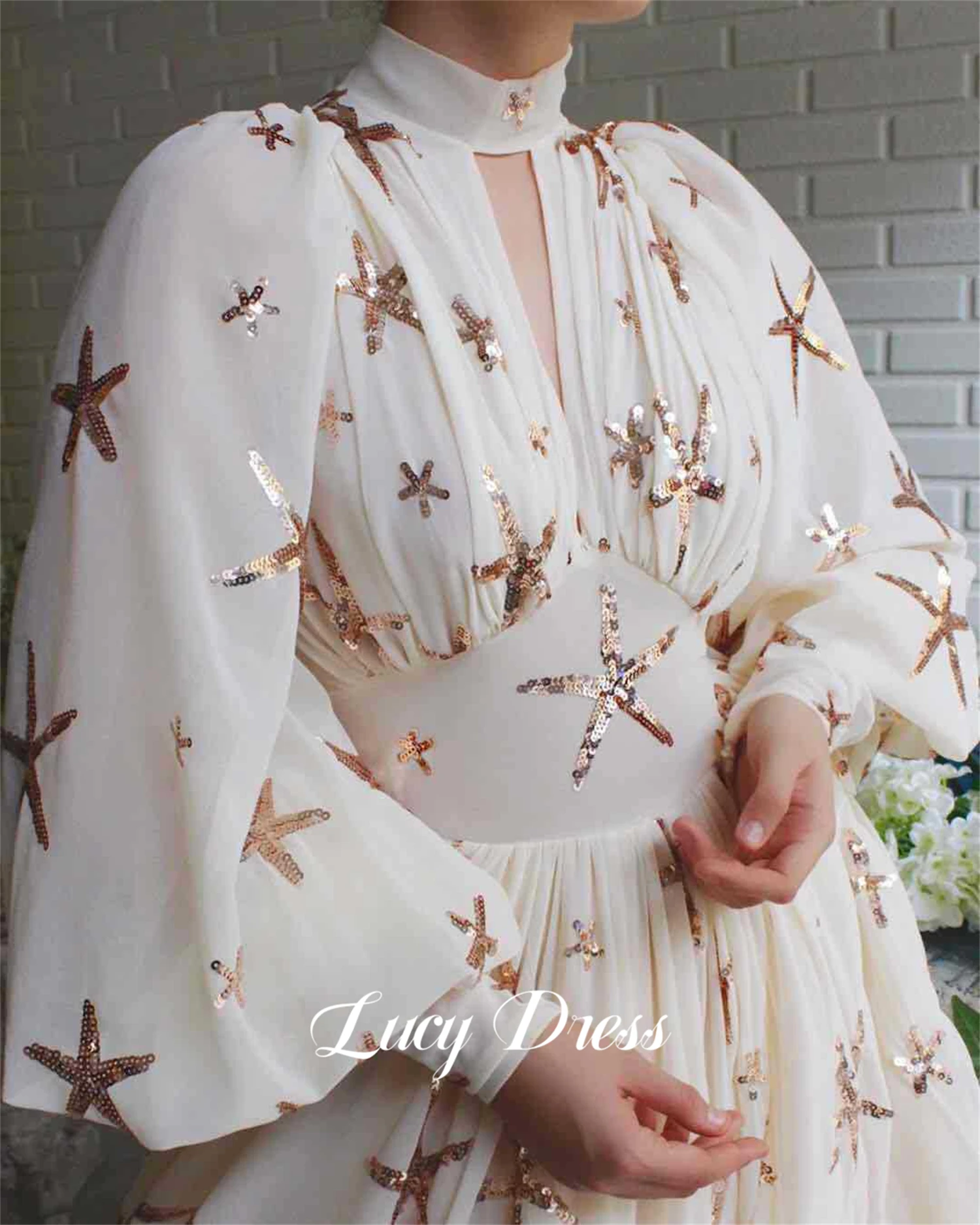 Lucy Elegant Party Dress Evening Long Sleeves Star Fabric Line A Birthday Dresses Luxury 2024 Wedding Prom Cocktail Gala Gown