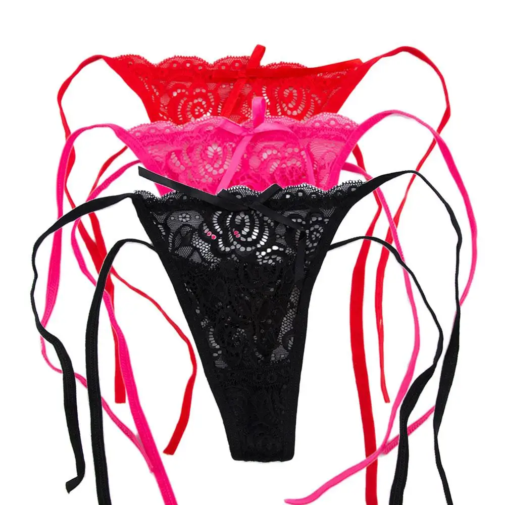 Damen G-String Unterwäsche mit niedriger Taille intim iert Schlüpfer Dessous Spitze Blumen transparent