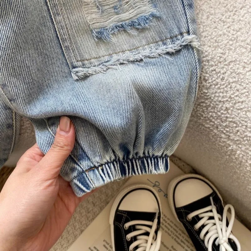 New Boys Ripped Jeans 2025 Children's Loose Lantern Pants Baby Trendy Cool Spring Pants