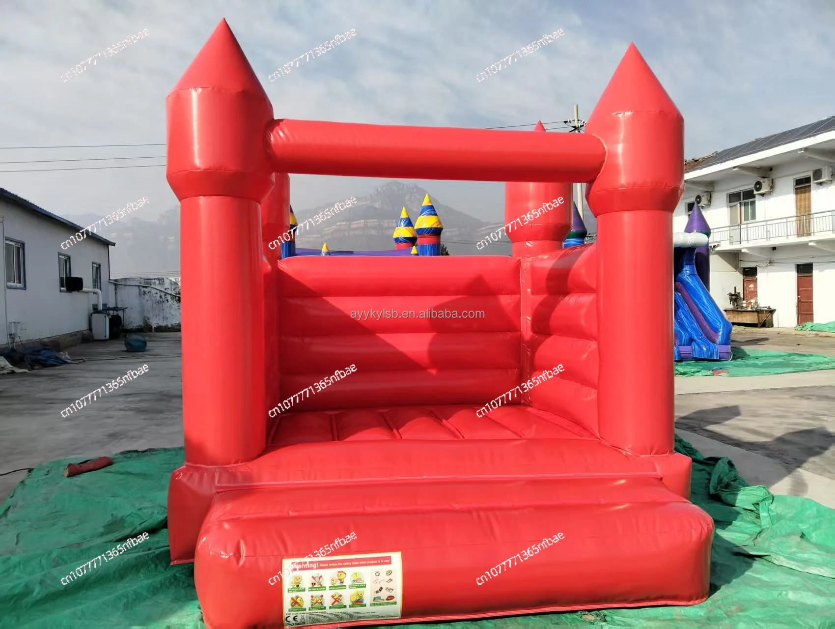 Red PVC Inflatable Trampoline Bounce House 290x270x225cm, 3 Person 135kg, Easy to Assemble for Home Lawn & Indoor Use - view 2