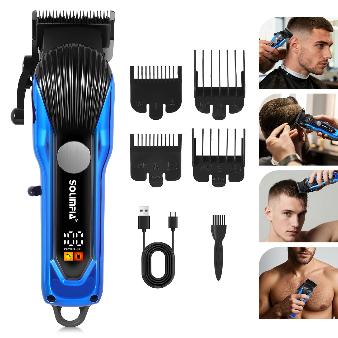 Solimpia SOLIMPIA Electric Hair Clipper LCD Digital Display Rechargeable Barber Shop Haircut Machine Adjustable Tooth Distance